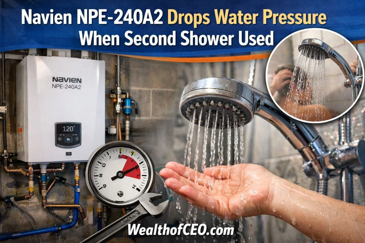 navien npe-240a2 drops water pressure when second shower used