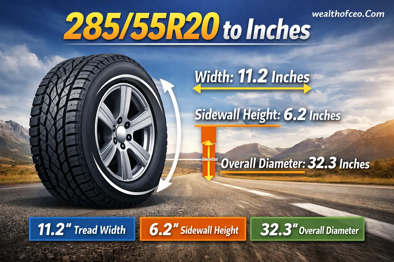 285/55R20 To Inches
